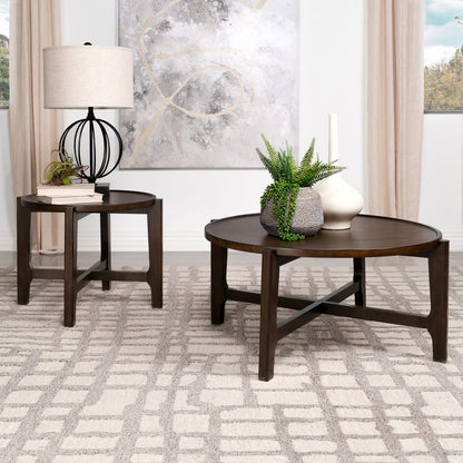 Mavis Dark Brown Round End Table - Solid Wood Storage