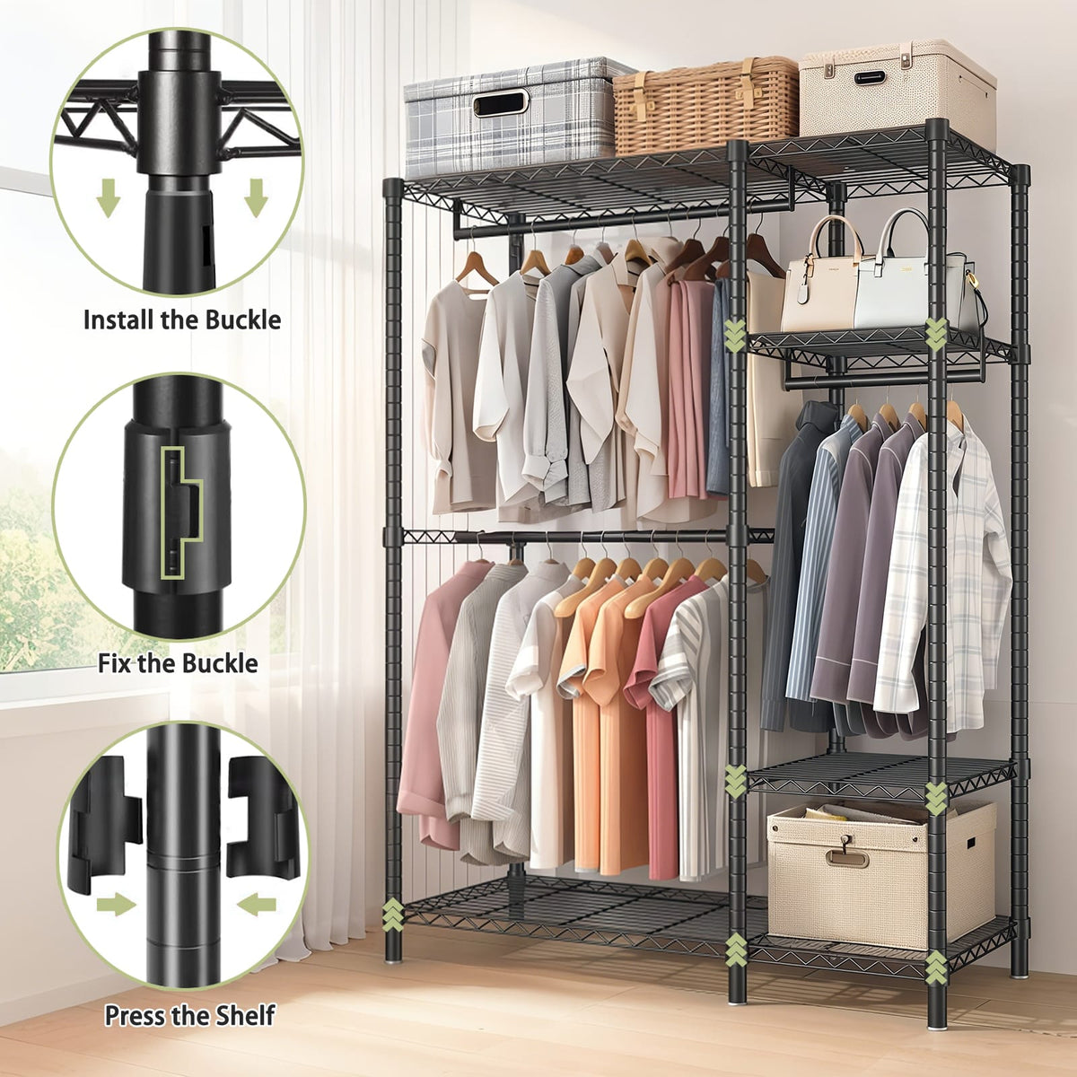 Heavy Duty Clothes Rack - Black Adjustable Shelving Unit