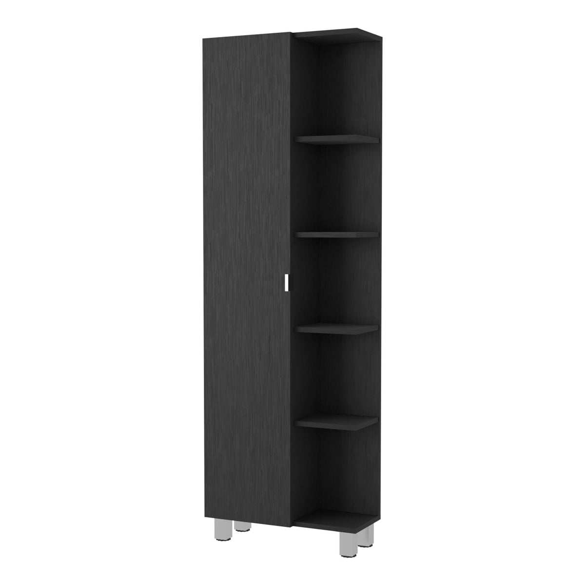 Black Bathroom Cabinet - 5 Shelves, Freestanding Storage