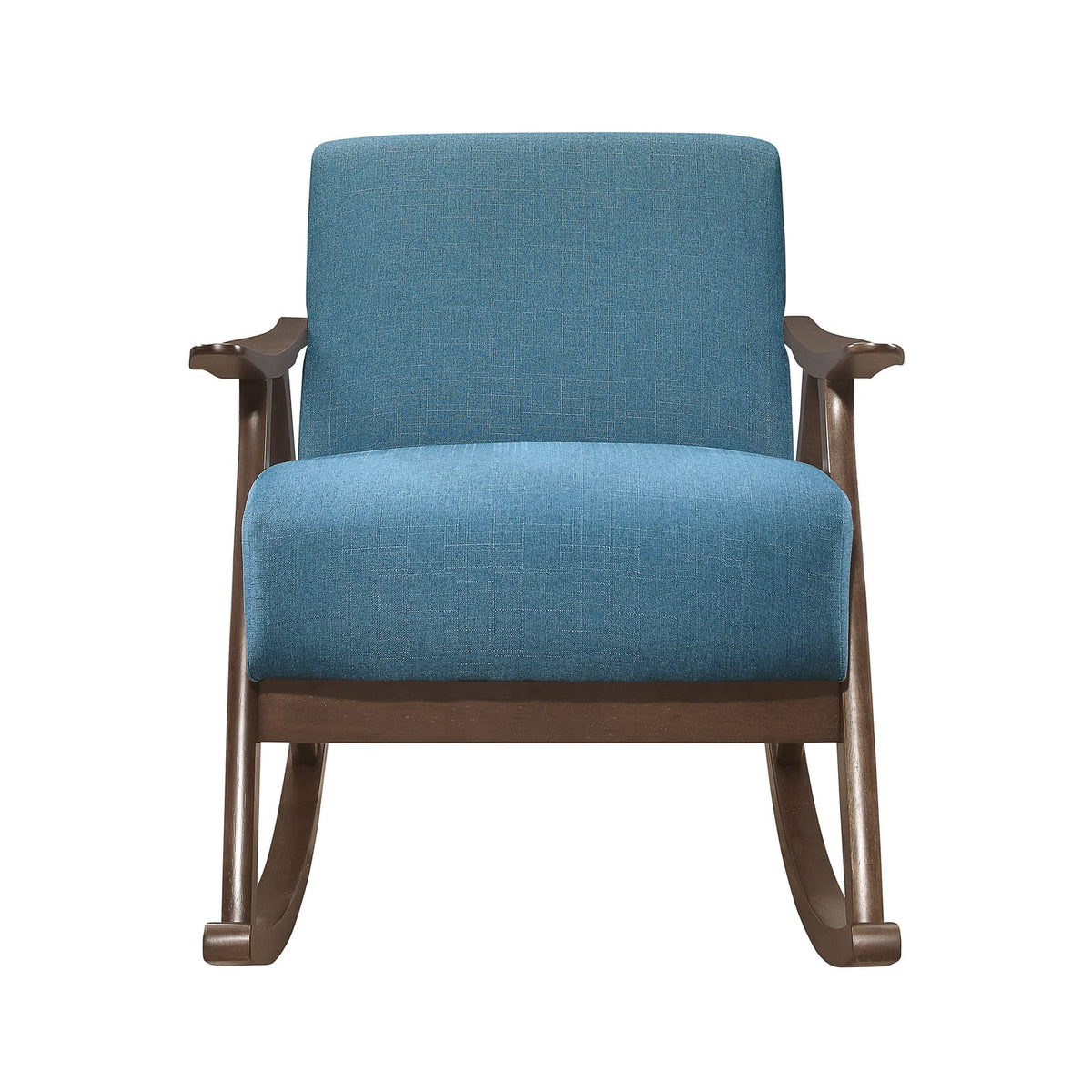 Modern Blue Rocking Chair - Solid Wood Frame, Dark Walnut Finish