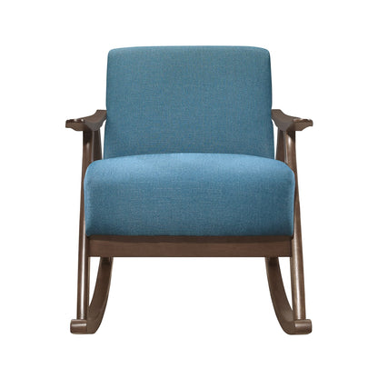 Modern Blue Rocking Chair - Solid Wood Frame, Dark Walnut Finish
