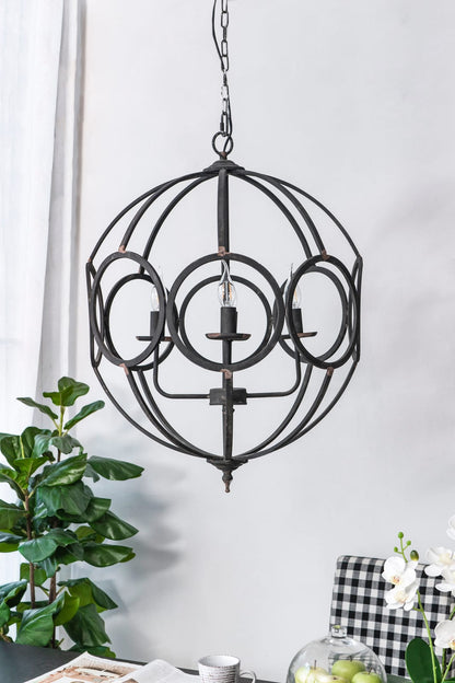 4-Light Metal Chandelier - Black Iron, Adjustable Chain