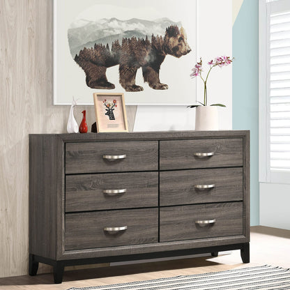 Cabrillo Grey Oak 6-Drawer Dresser - Grey Engineered Wood for Bedroom