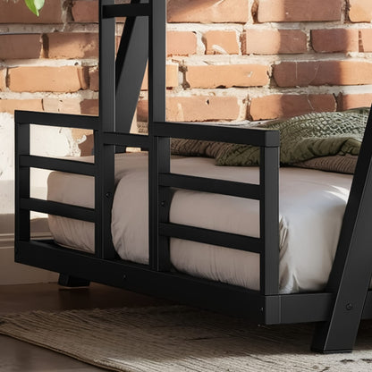 Queen Over Queen Bunk Bed - Black Metal Frame for Bedroom