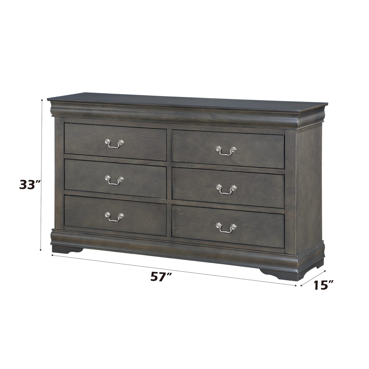 Dark Gray 6 Drawer Dresser - 57" Wide for Bedroom
