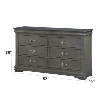 Dark Gray 6 Drawer Dresser - 57" Wide for Bedroom