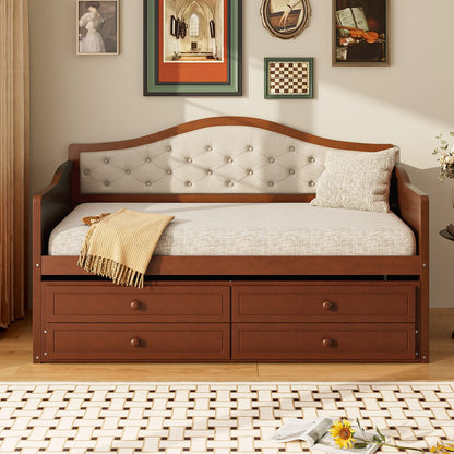 Twin Walnut Daybed with Trundle - Storage Sofa Bed for Bedroom