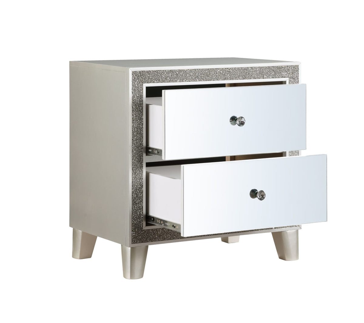 Sliverfluff Mirrored & Champagne Finish Nightstand - Storage & Style