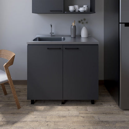Burwood Utility Sink Cabinet - Black Particle Board Kitchen Storage