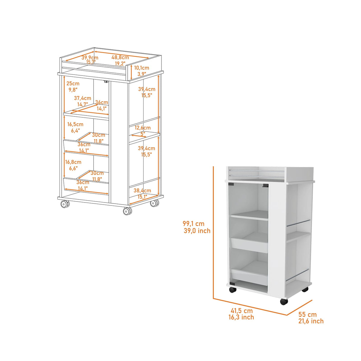 White Engineered Wood Bar Cart - 2 Bottle Holder