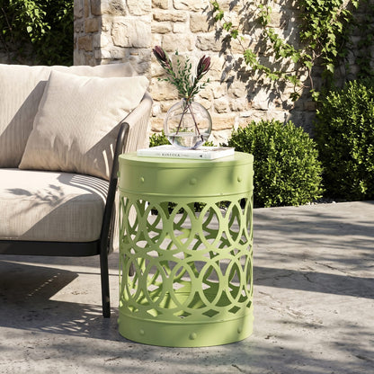 Outdoor Metal End Table - Large, Green Iron