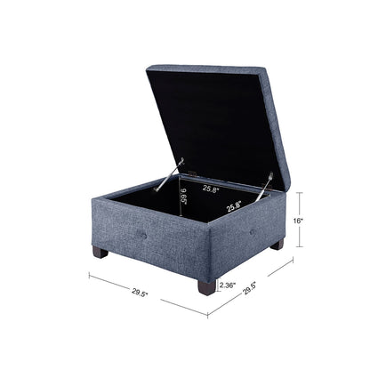 Blue Polyester Storage Ottoman - 29.5" Square