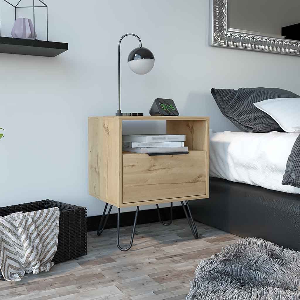 Light Oak Nightstand with Two Shelves - Storage & Style