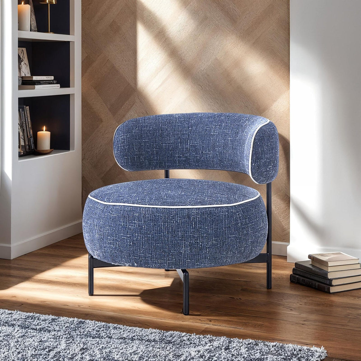 Contemporary Dark Blue Swivel Chair Metal Legs - Comfort & Style