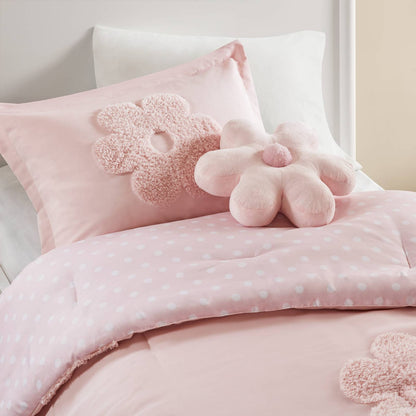 Twin Pink Chenille Comforter Set with Pillow