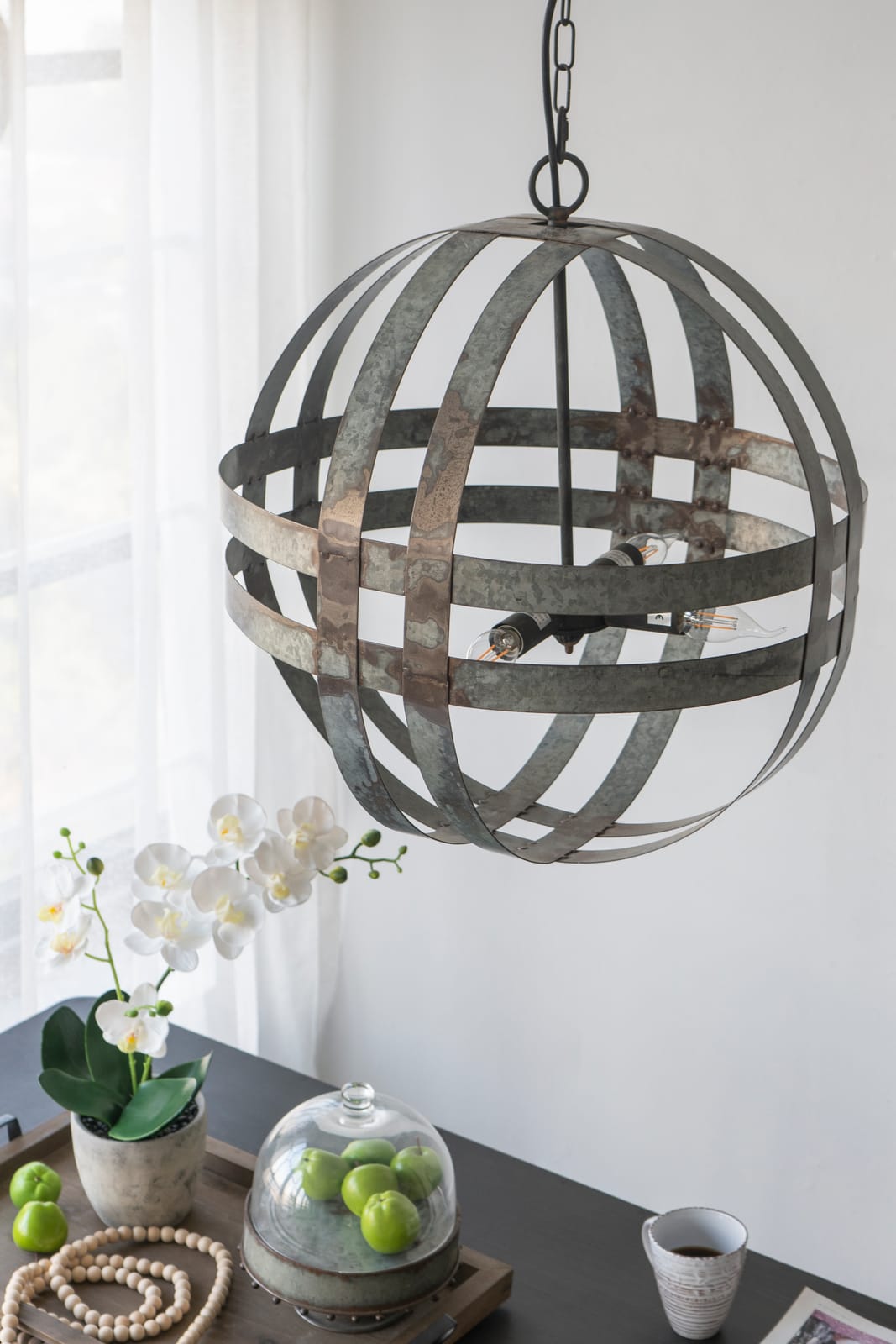 Gray Metal Chandelier - 4 Light Hanging Fixture for Kitchen Dining Room