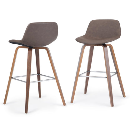 Mid Century Modern Bar Stool Set Dark Brown Wood Dining Room Seating