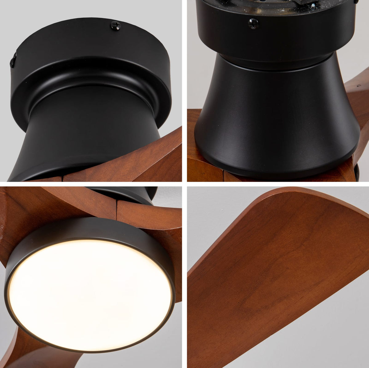 42 Inch Black Ceiling Fan with Light - Dark Walnut Blades