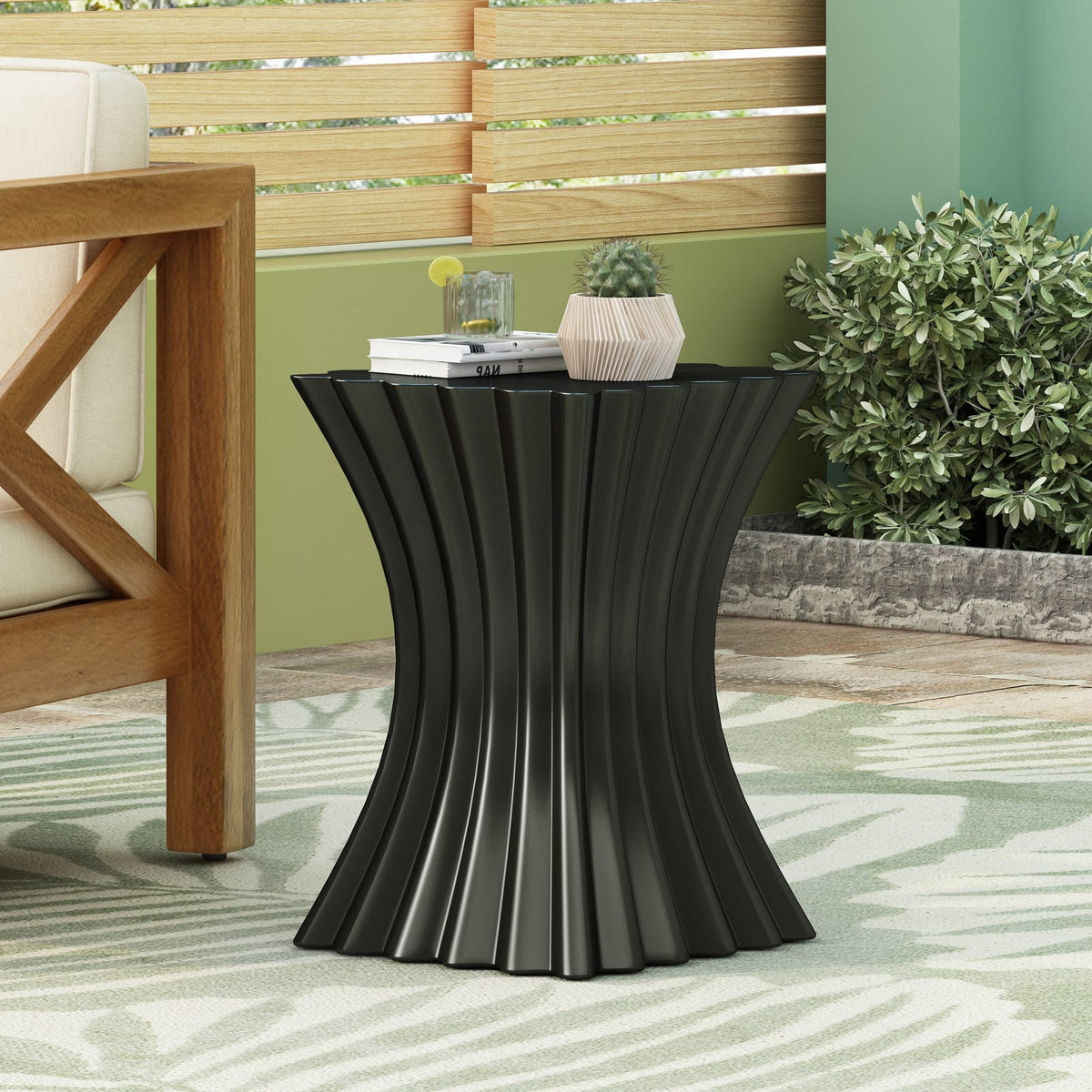 Wave Design Side Table - Black Magnesium Oxide Outdoor Accent