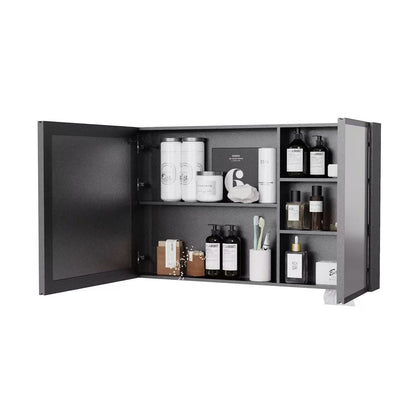 Black Aluminium Wall Mounted Bathroom Mirror Cabinet for Renovation