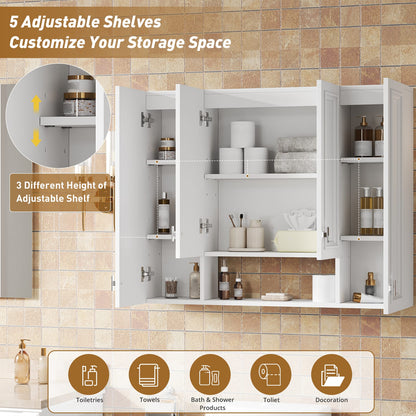 Modern White Bathroom Cabinet - 5 Adjustable Shelves Wall Mounted Storage