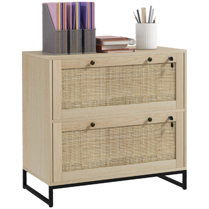 Natural Rattan File Cabinet - 2 Drawers with Lock