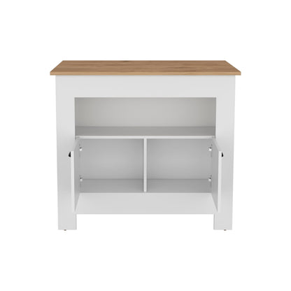 35" White Kitchen Island with Storage