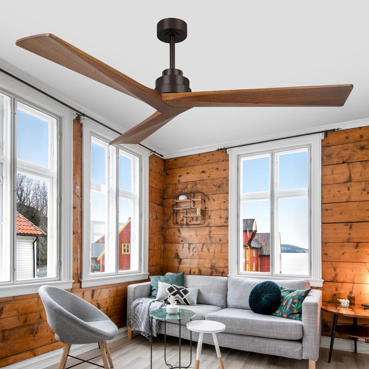 52" Wood Ceiling Fan NO Light - 3 Blades, Reversible DC Motor