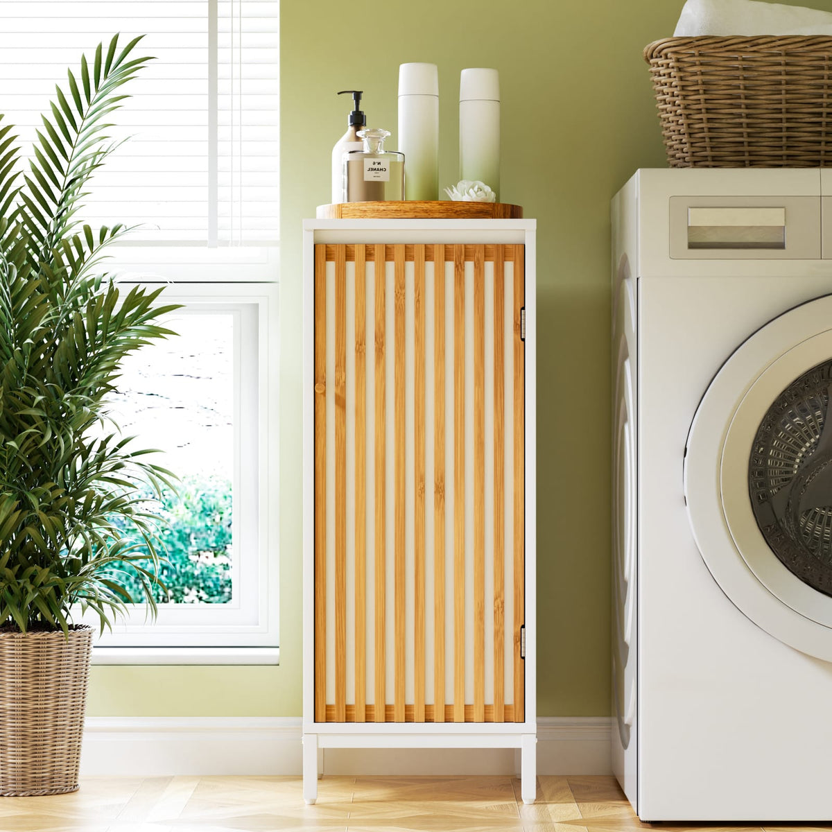 White+Natural Bamboo Side Cabinet - Storage & Style