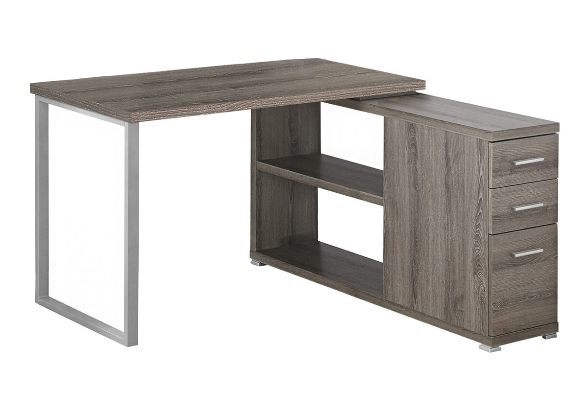 L Shape Computer Desk with Storage Drawers - Taupe & Grey