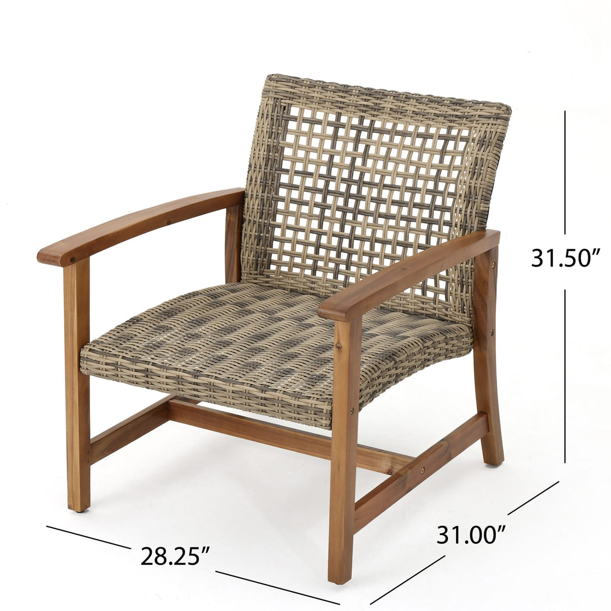 Acacia Wood Wicker Club Chairs - 2-Piece Patio Set Natural+Grey
