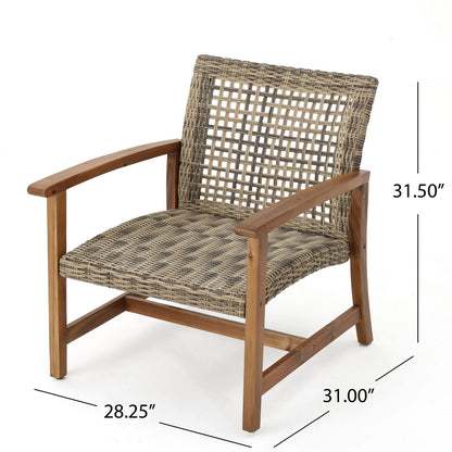 Acacia Wood Wicker Club Chairs - 2-Piece Patio Set Natural+Grey