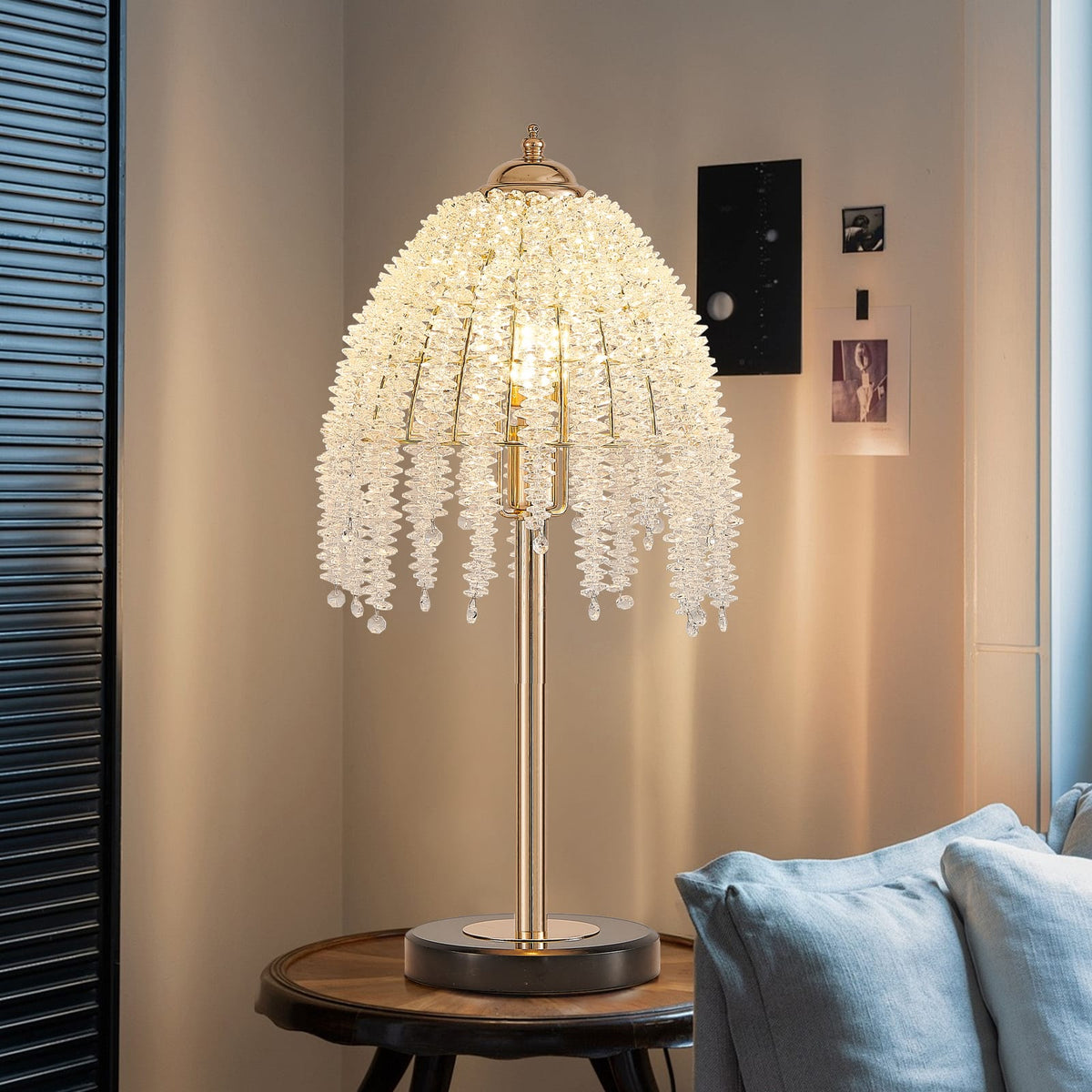 Gold Crystal Waterfall Table Lamp - 19" Iron Finish