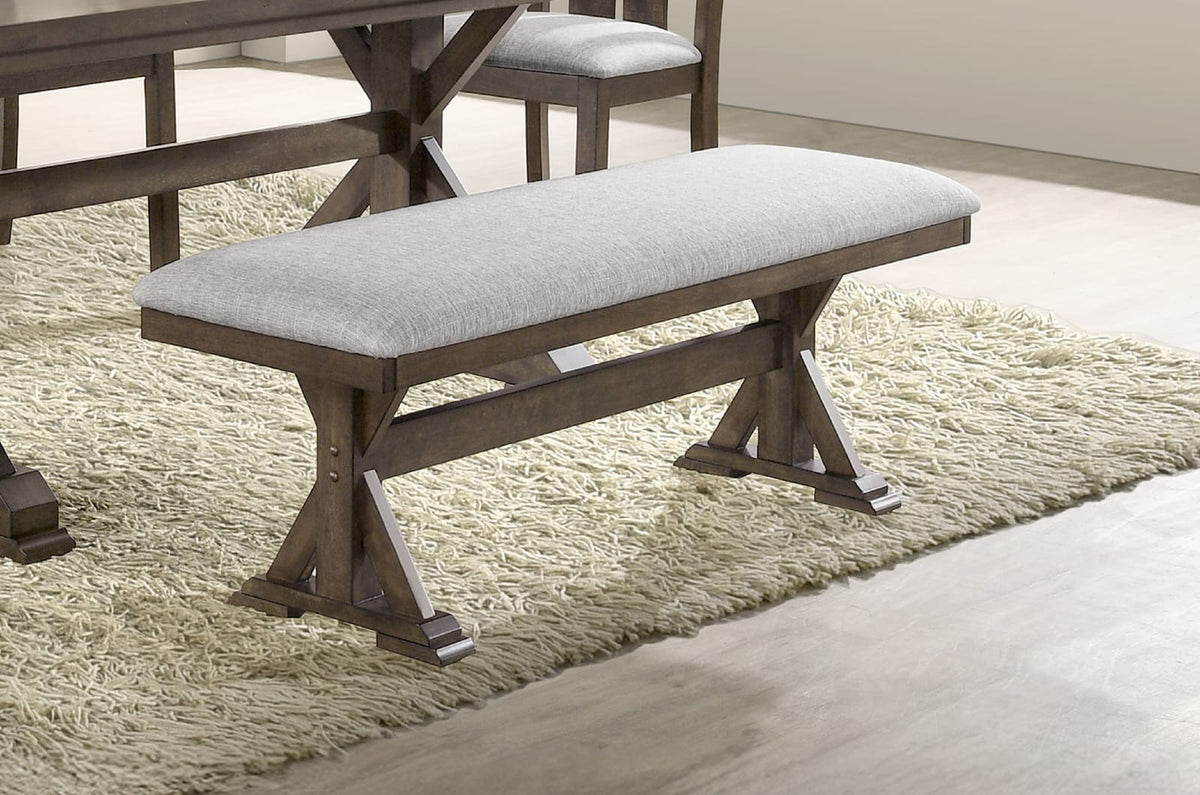 Contemporary Brown Upholstered Dining Room Bench with Wood Finish