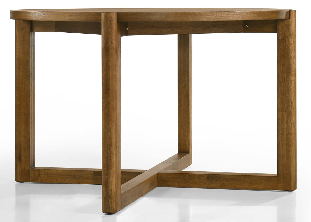 Walnut Round Dining Table Set - 5 Piece with Gray Chairs for Dining Room