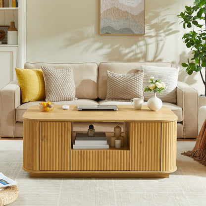 46.5" Natural MDF Coffee Table with Drawers & Storage for Living Room