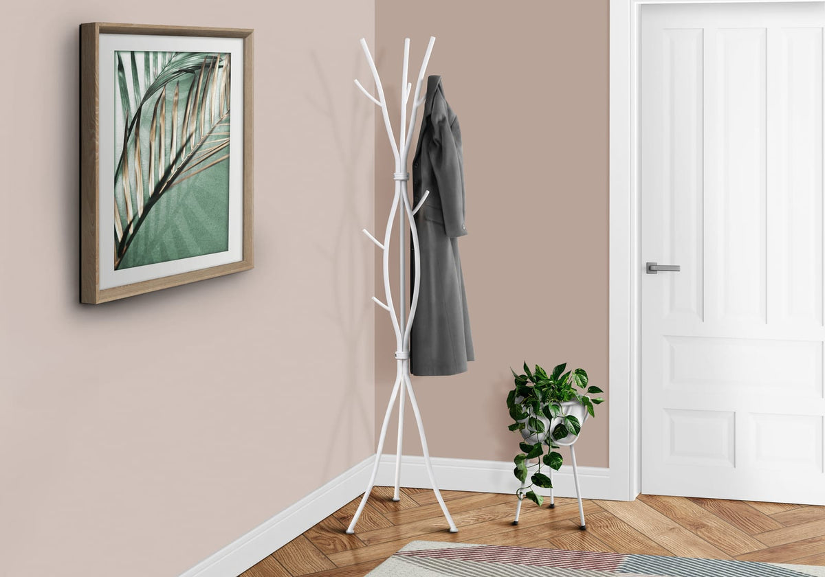 White Metal Coat Rack with 8 Hooks for Entryway Storage for Living Room