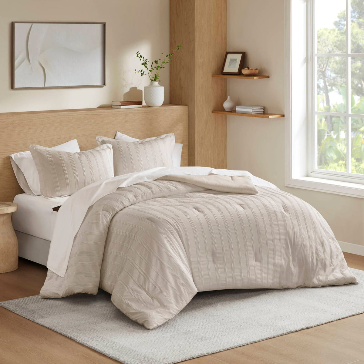 7-Piece Full Woven Striped Comforter Set - Neutral Bedding