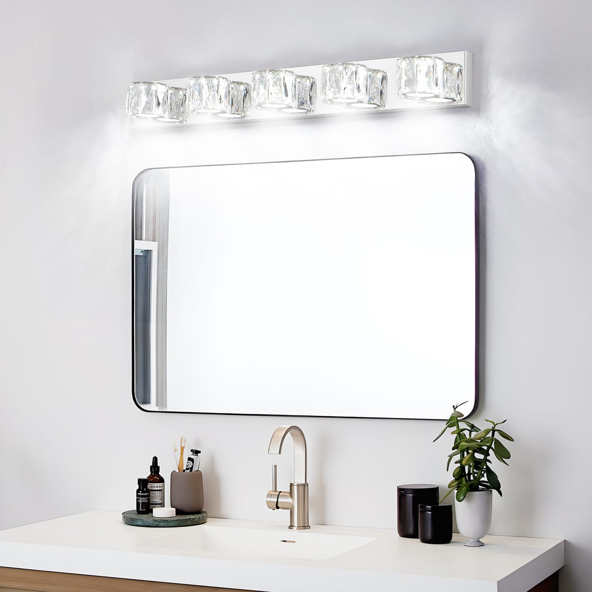 34.6" Chrome Iron Modern Crystal Wall Sconce