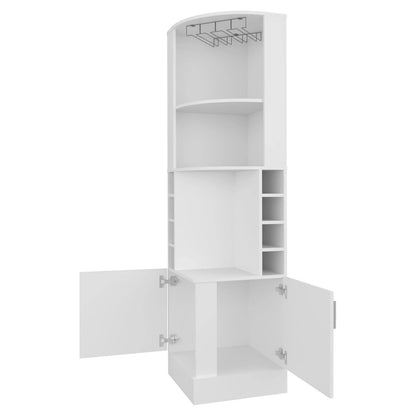 White Corner Bar Cabinet with Wine Storage - Freestanding Shelves