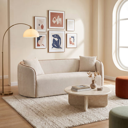 Beige Curved Boucle Sofa - 3-Seater Comfort for Living Room