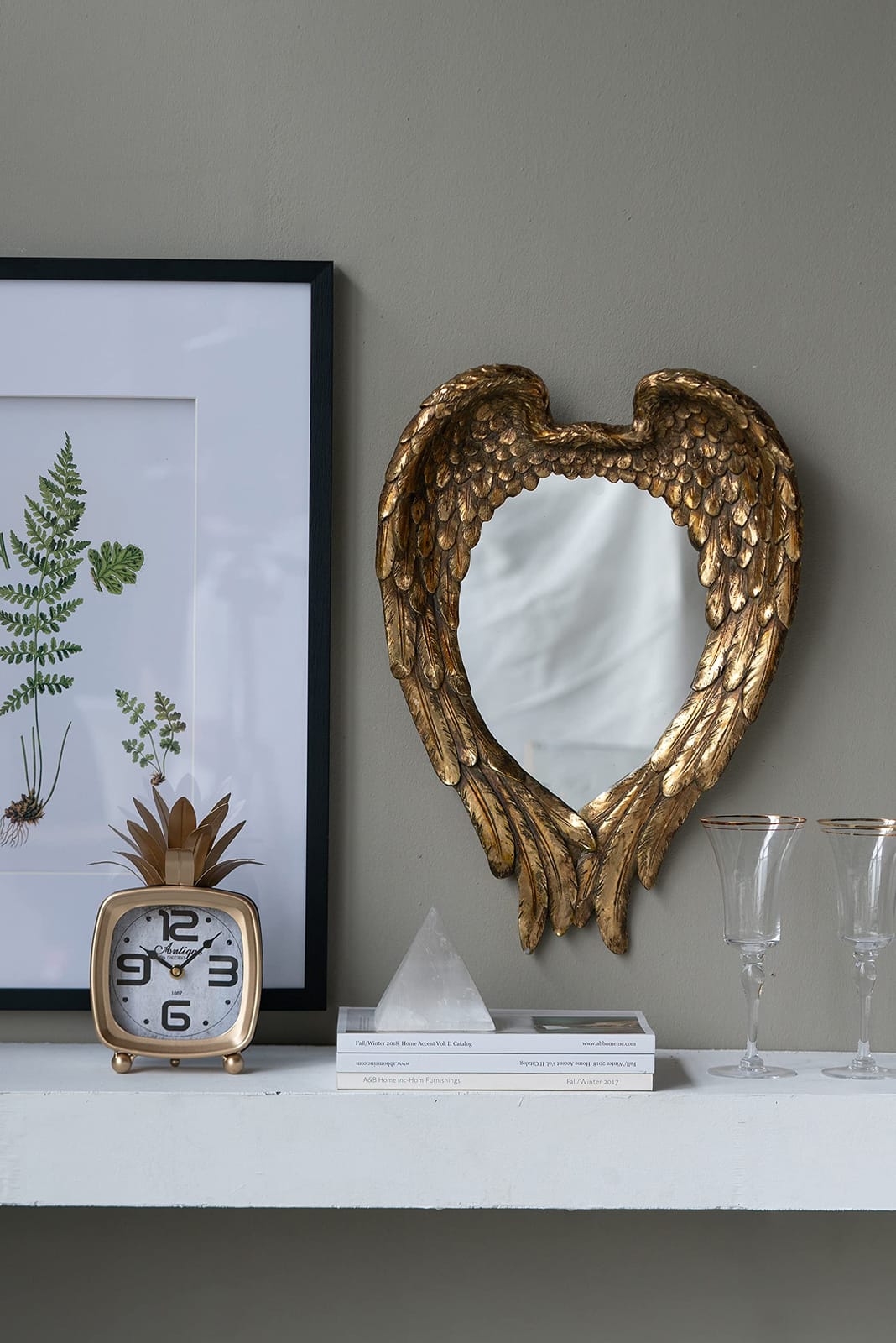 22" x 16" Golden Wing Accent Mirror - Resin Wall Decor