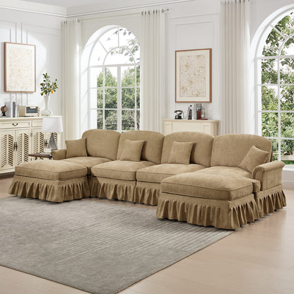 Light Coffee Chenille 4 Seat Sectional Sofa Couch for Living Room