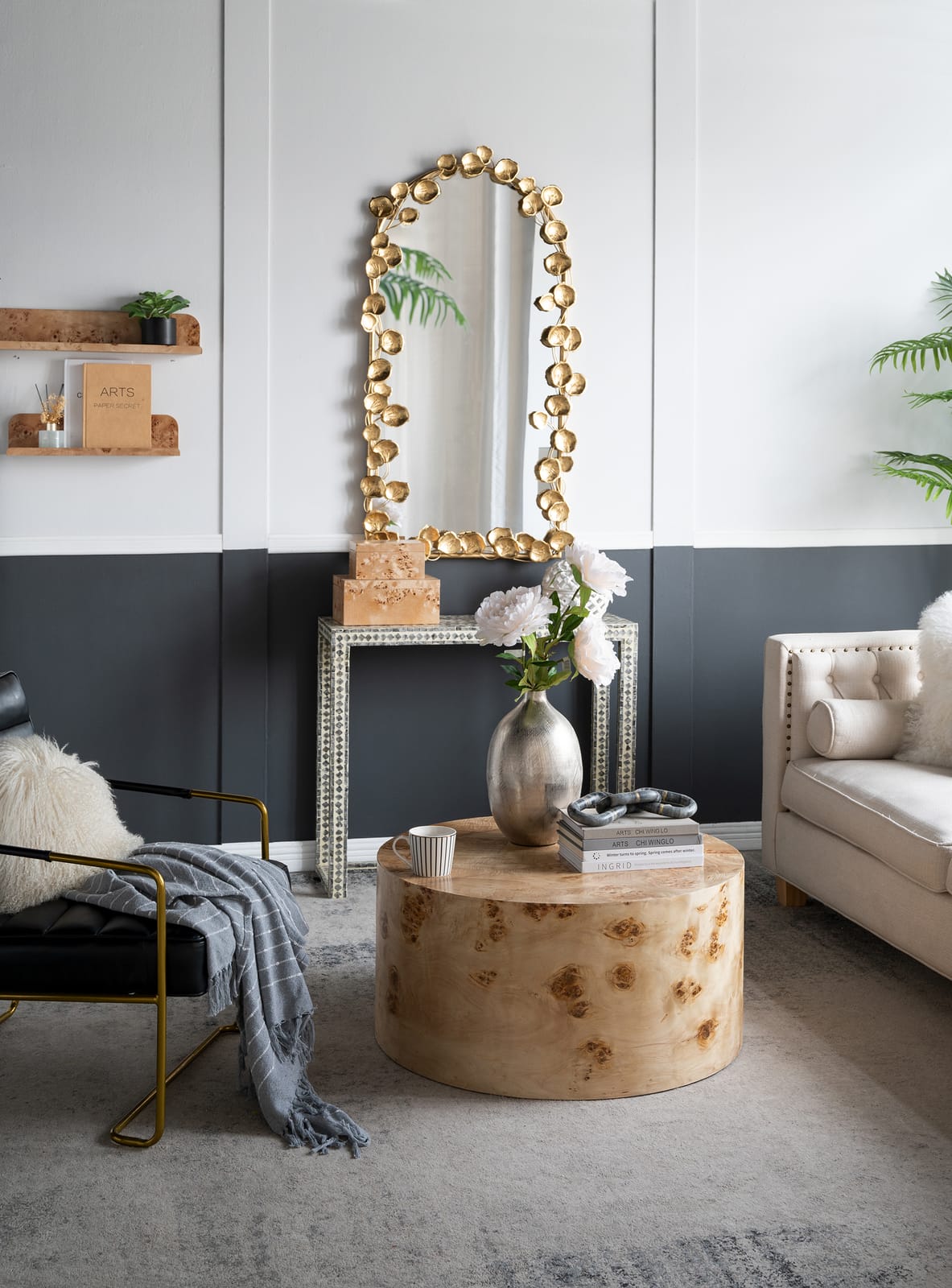 Gold Iron Full Length Mirror for Bedroom Wall Decor and Storage