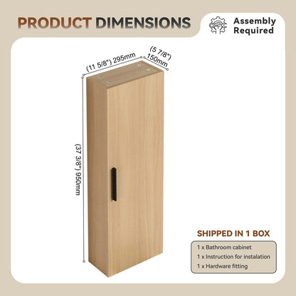 Light Oak Bathroom Storage Cabinet - Tall Wall Mounted