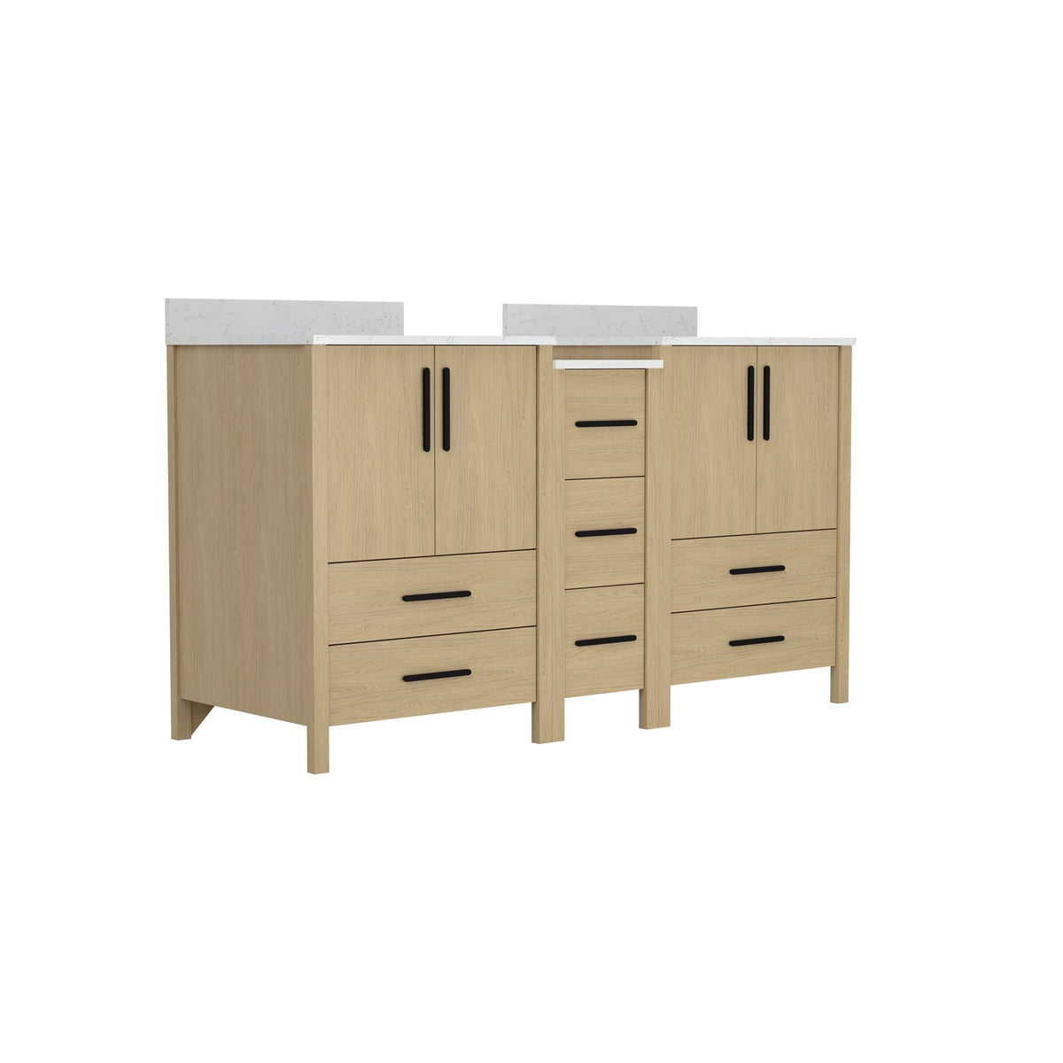 Natural Wood Bathroom Vanity Cabinet - 60" Double Sink