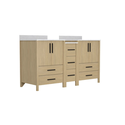 Natural Wood Bathroom Vanity Cabinet - 60" Double Sink