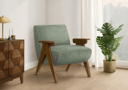 Accent Chair, 31"h, Upholstered Green Fabric - Solid Walnut Wood Legs