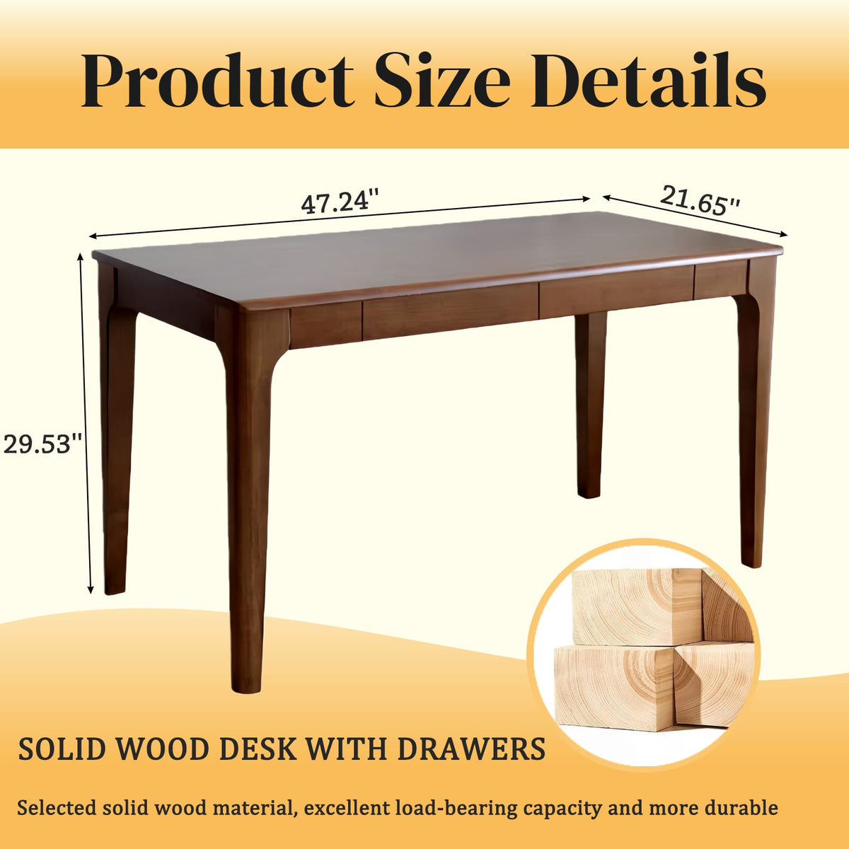 Walnut Solid Wood Desk - 47" Home Office Table for Living Room