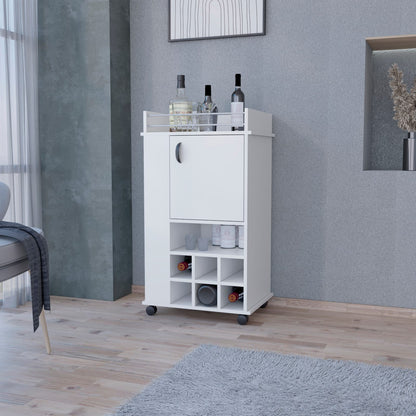 Farson Bar Cart - White, Freestanding with Wine Racks & Shelves